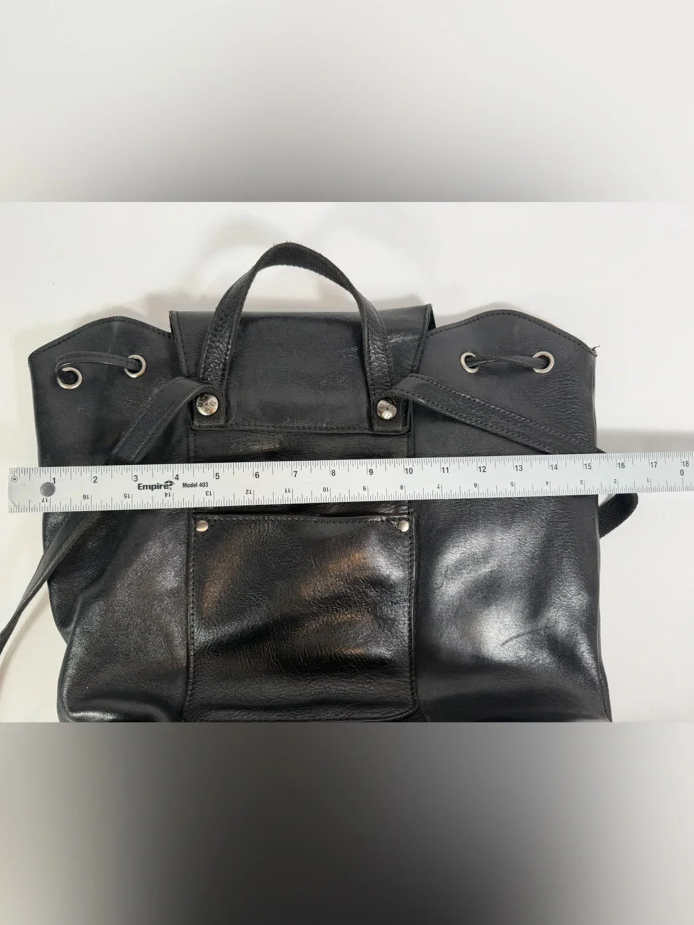 Patrica Nash black leather drawstring backpack